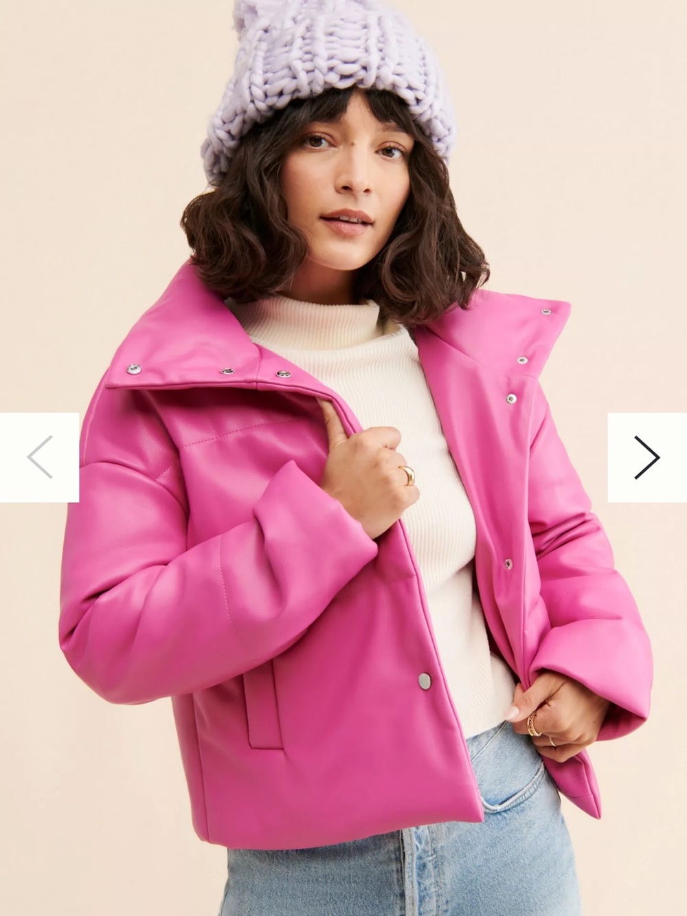 Anthropologie x Jules Kae Hot Pink Cropped Vegan Leather Puffer Jacket SZ M